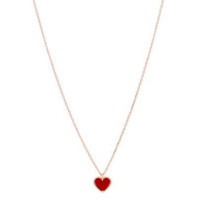 Van Cleef & Arpels 18K Rose Gold Carnelian Sweet Alhambra Heart Pendant Necklace 1 of 6