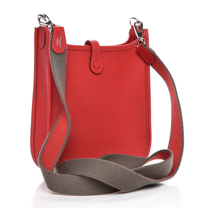 Hermes Taurillon Clemence Amazone Evelyne TPM Rouge Casaque Etain 3 of 7