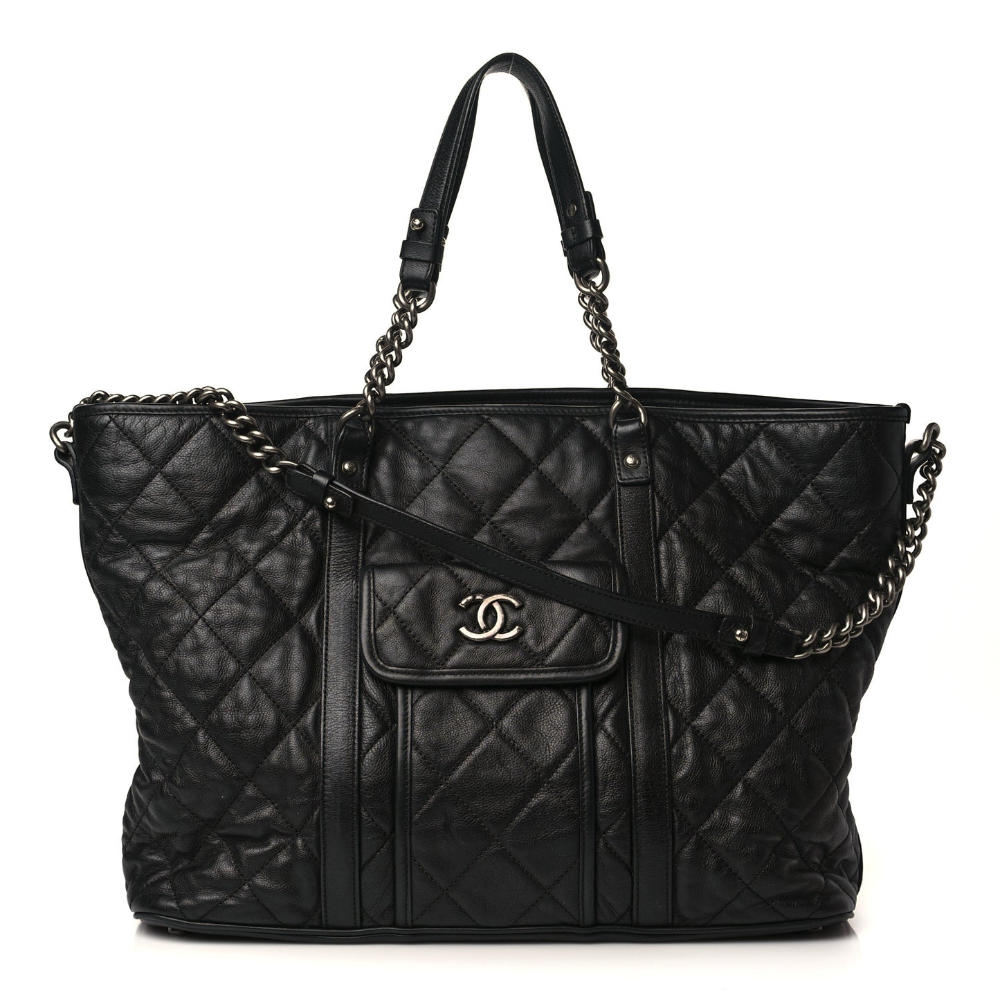 Calfskin Quilted Casual Riviera Tote Black