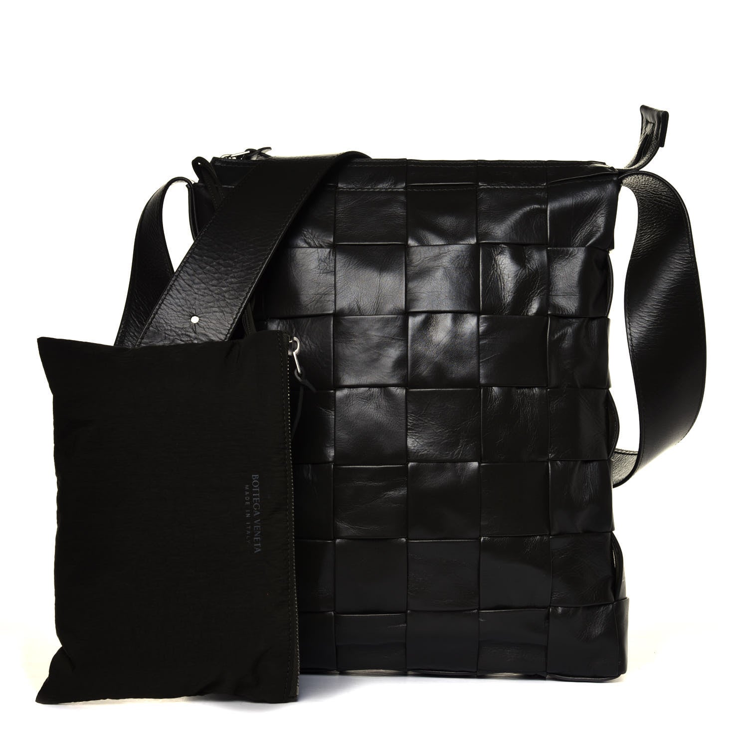 Bottega Veneta Paper Calfskin Maxi Intrecciato Cassette Messenger Black 1 of 4