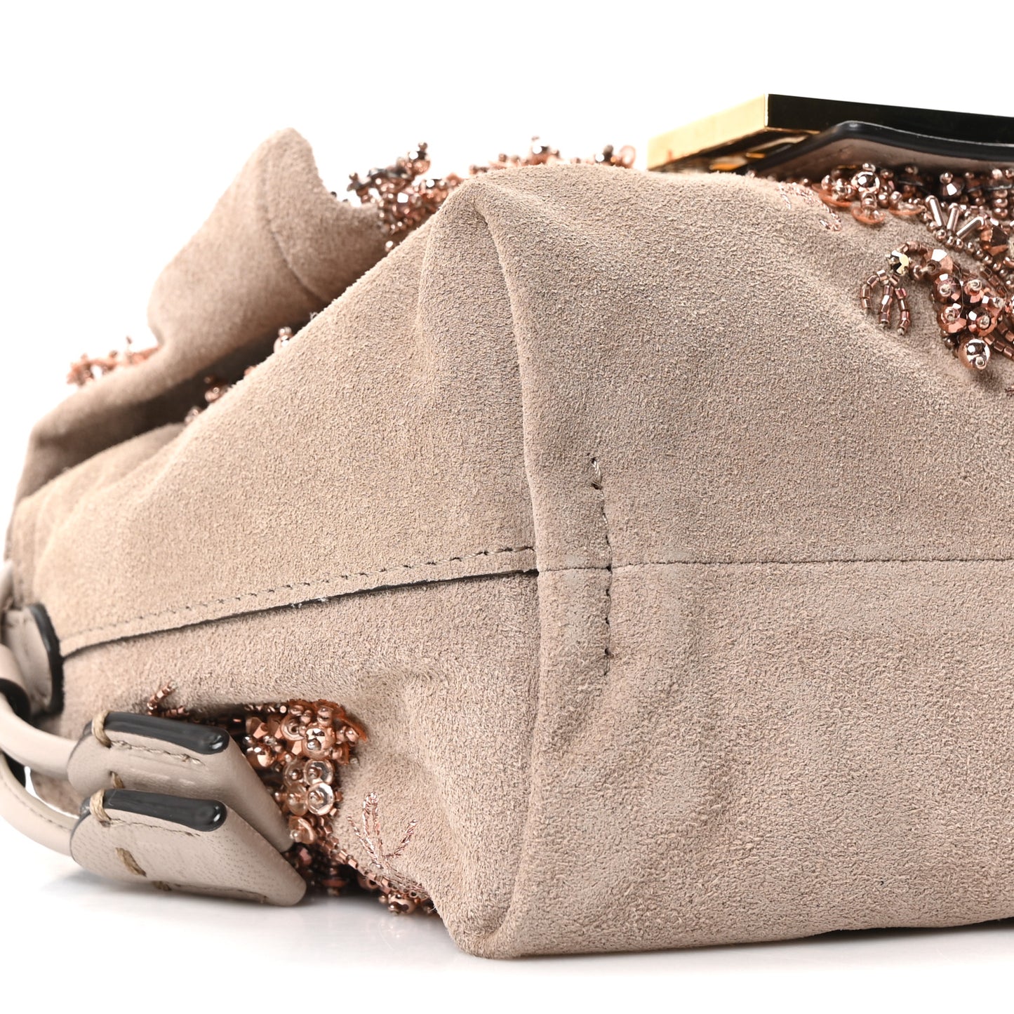Suede Sequin Embroidered Small Mamma Baguette Tortora