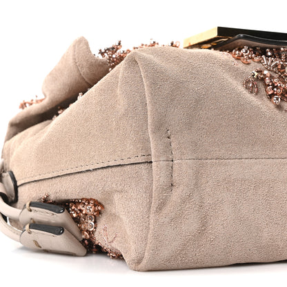 Fendi Suede Sequin Embroidered Small Mamma Baguette Tortora 8 of 9