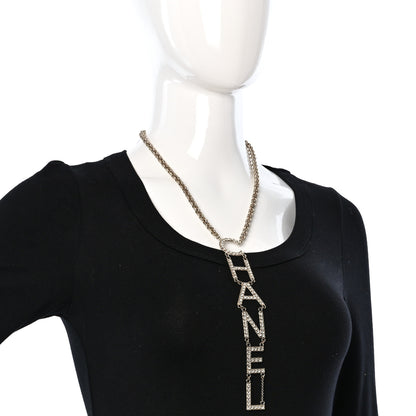 Chanel Metal Crystal Cha-Nel Logo Necklace Gold 3 of 4