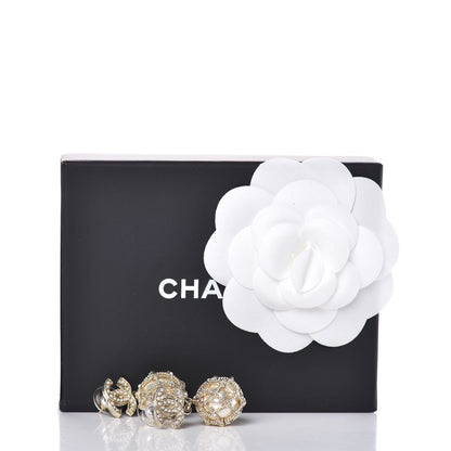 Chanel Pearl Crystal CC Drop Earrings Gold 2 of 5