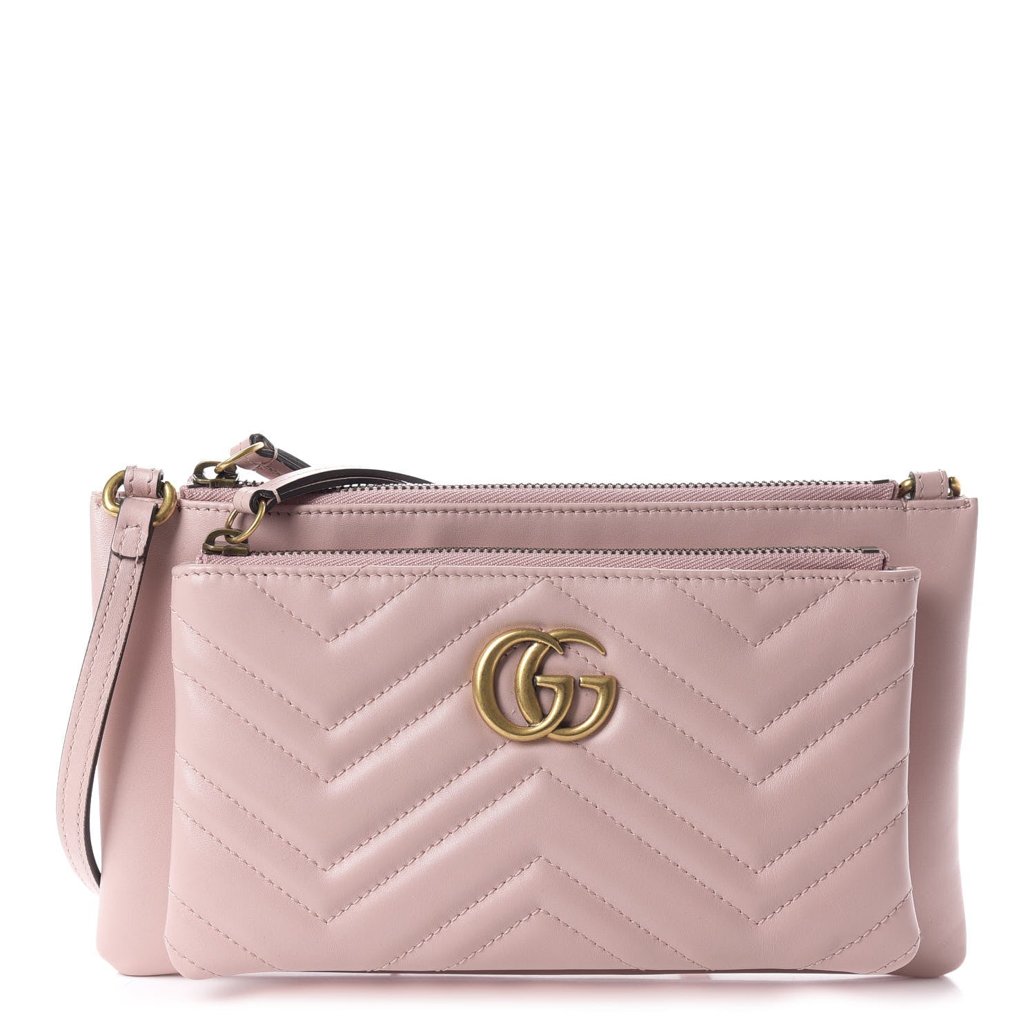 Gucci Calfskin Matelasse Small GG Marmont Double Zip Shoulder Bag Perfect Pink 1 of 11