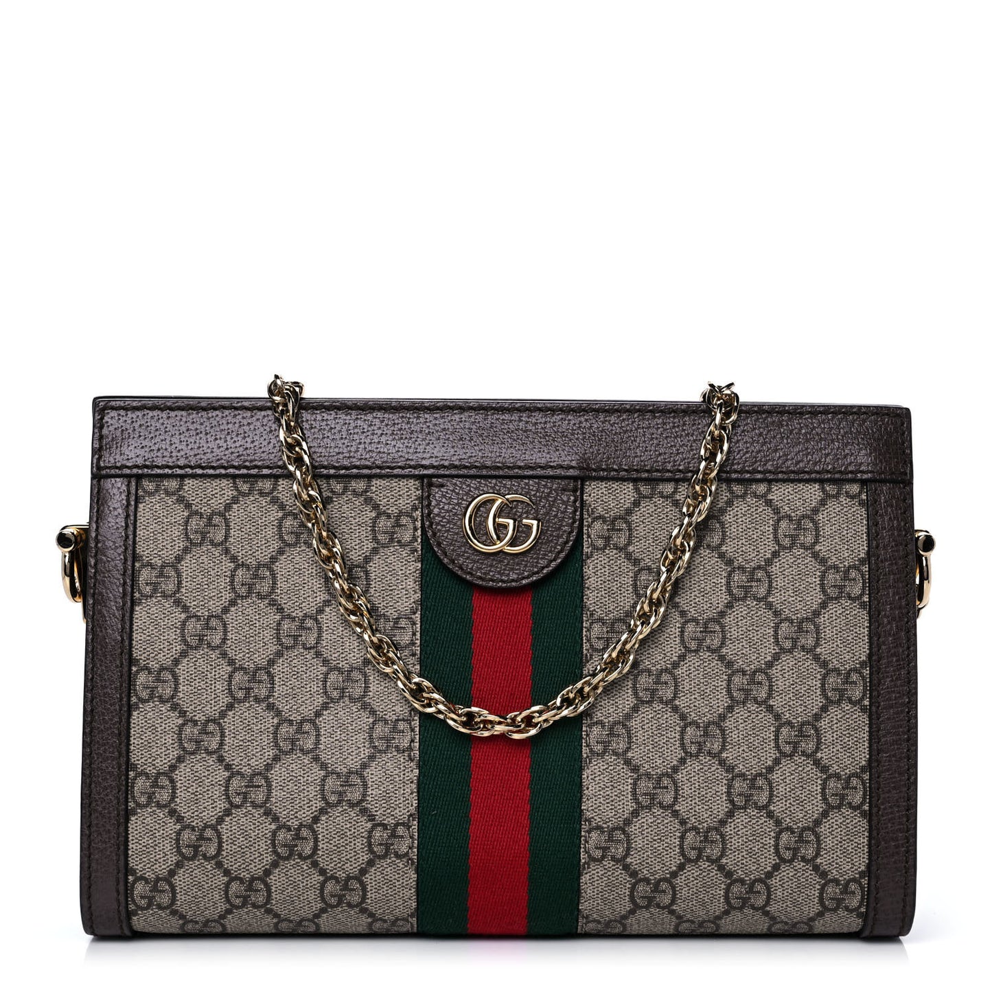 GG Supreme Monogram Web Small Ophidia Chain Shoulder Bag Brown
