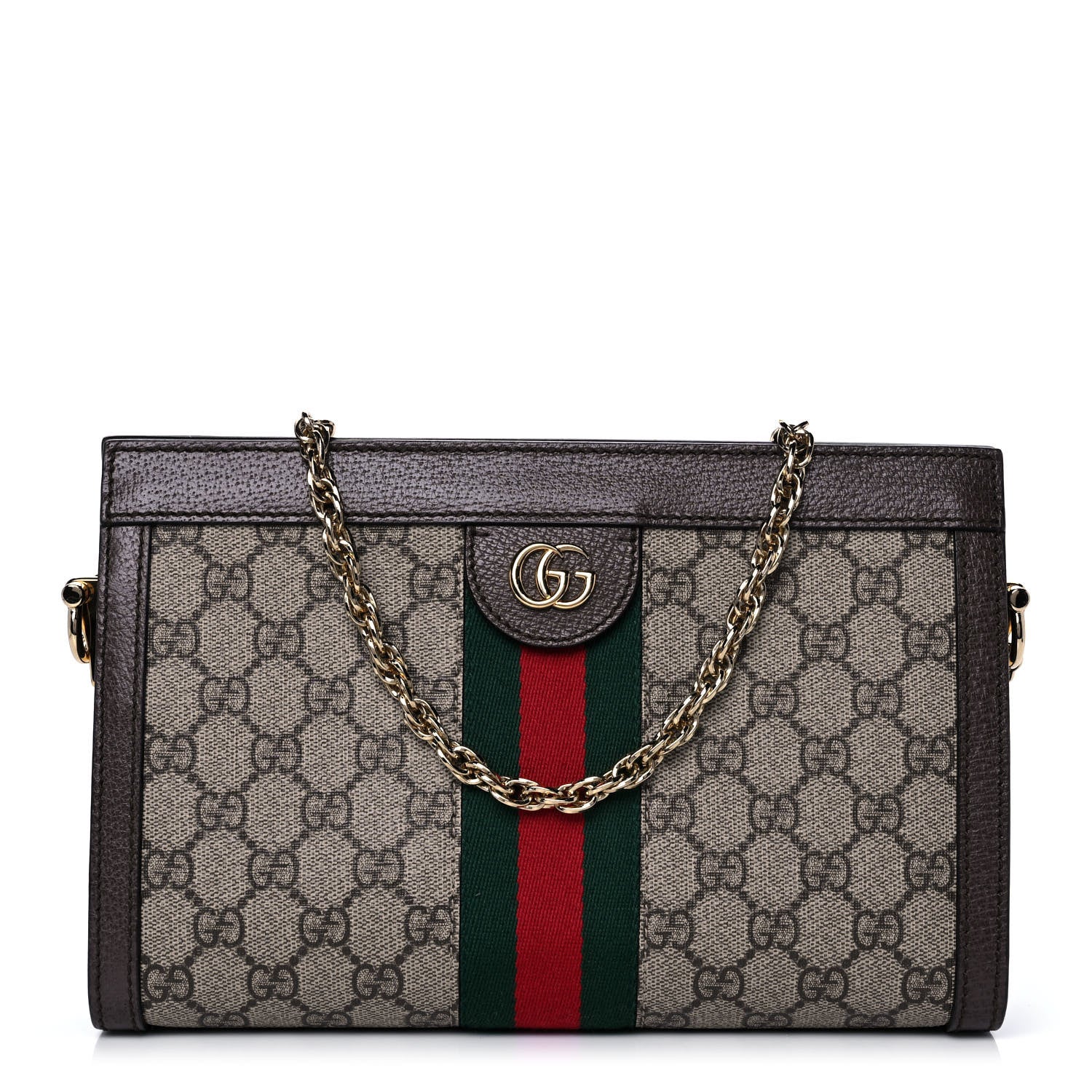 Gucci GG Supreme Monogram Web Small Ophidia Chain Shoulder Bag Brown 1 of 11