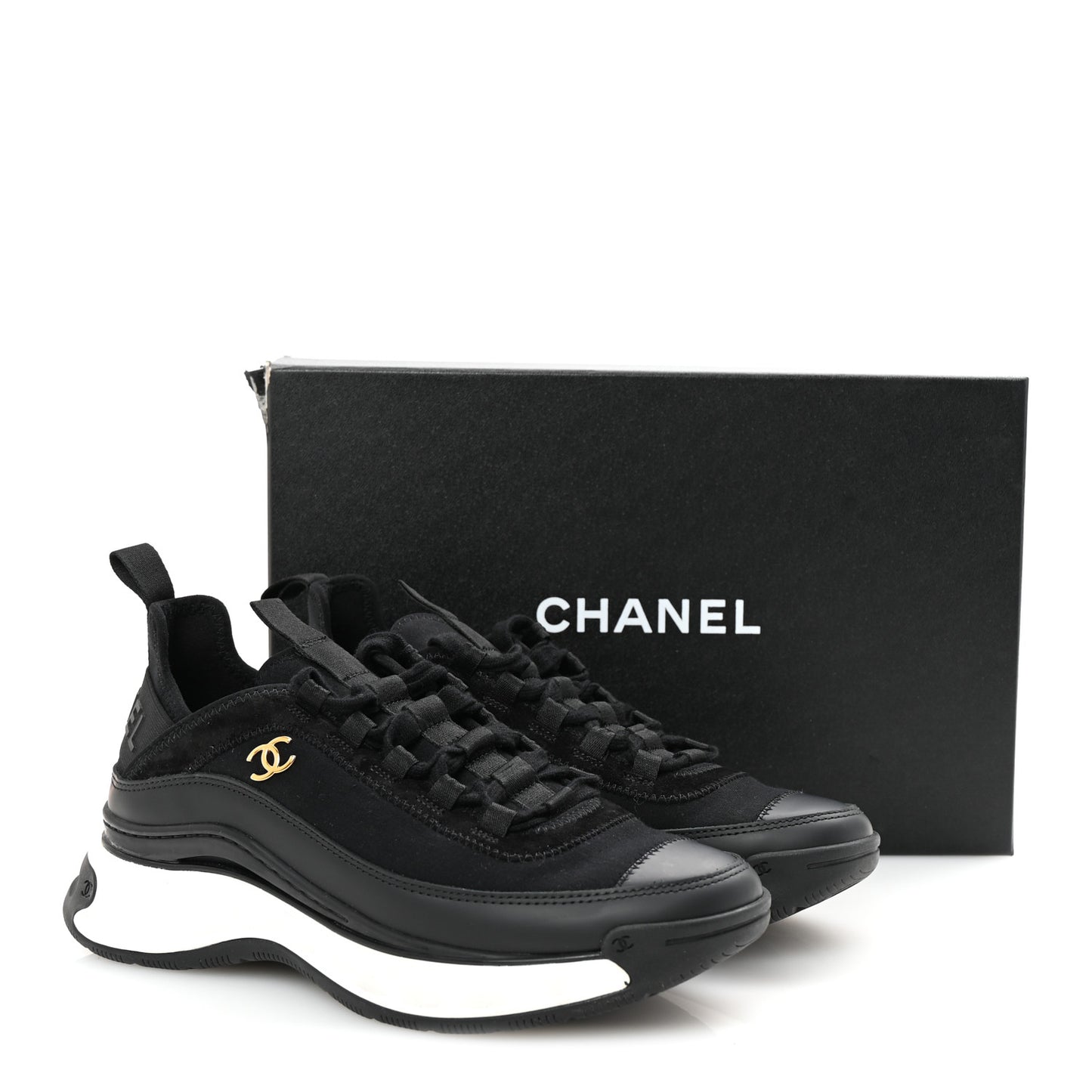 Velvet Calfskin Mixed Fibers CC Sneakers 38 Black
