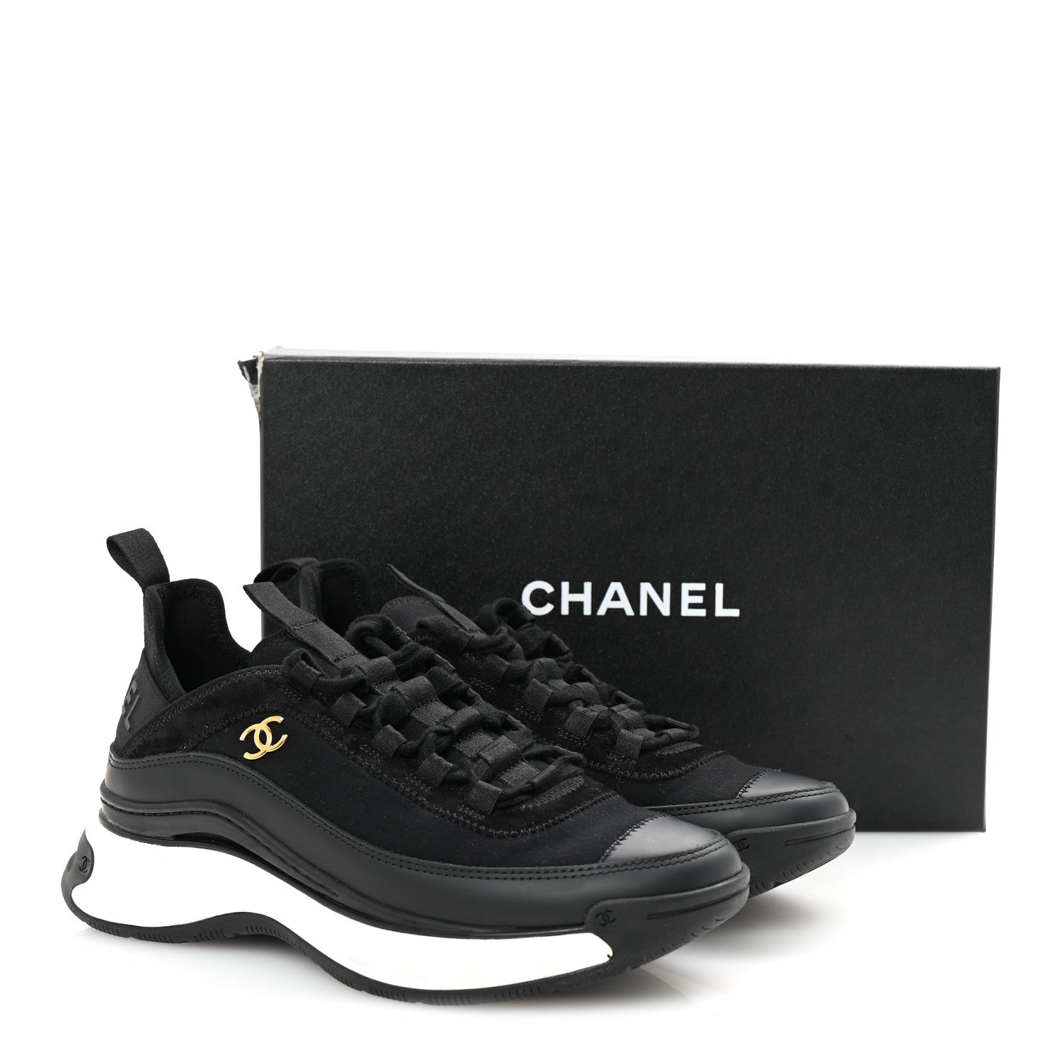 Chanel Velvet Calfskin Mixed Fibers CC Sneakers 38 Black 10 of 10