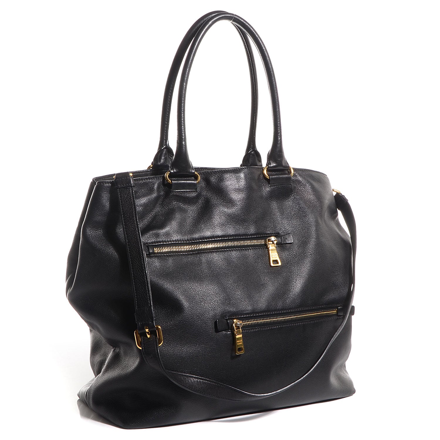 Prada Soft Calf Zipper Detail Tote Nero Black 4 of 11