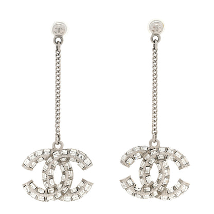 Chanel Baguette Crystal CC Drop Earrings Silver 1 of 5