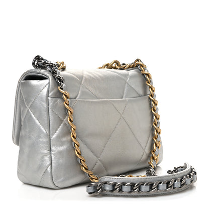 Chanel Metallic Goatskin Quilted Medium Chanel 19 Flap Silver 3 of 10