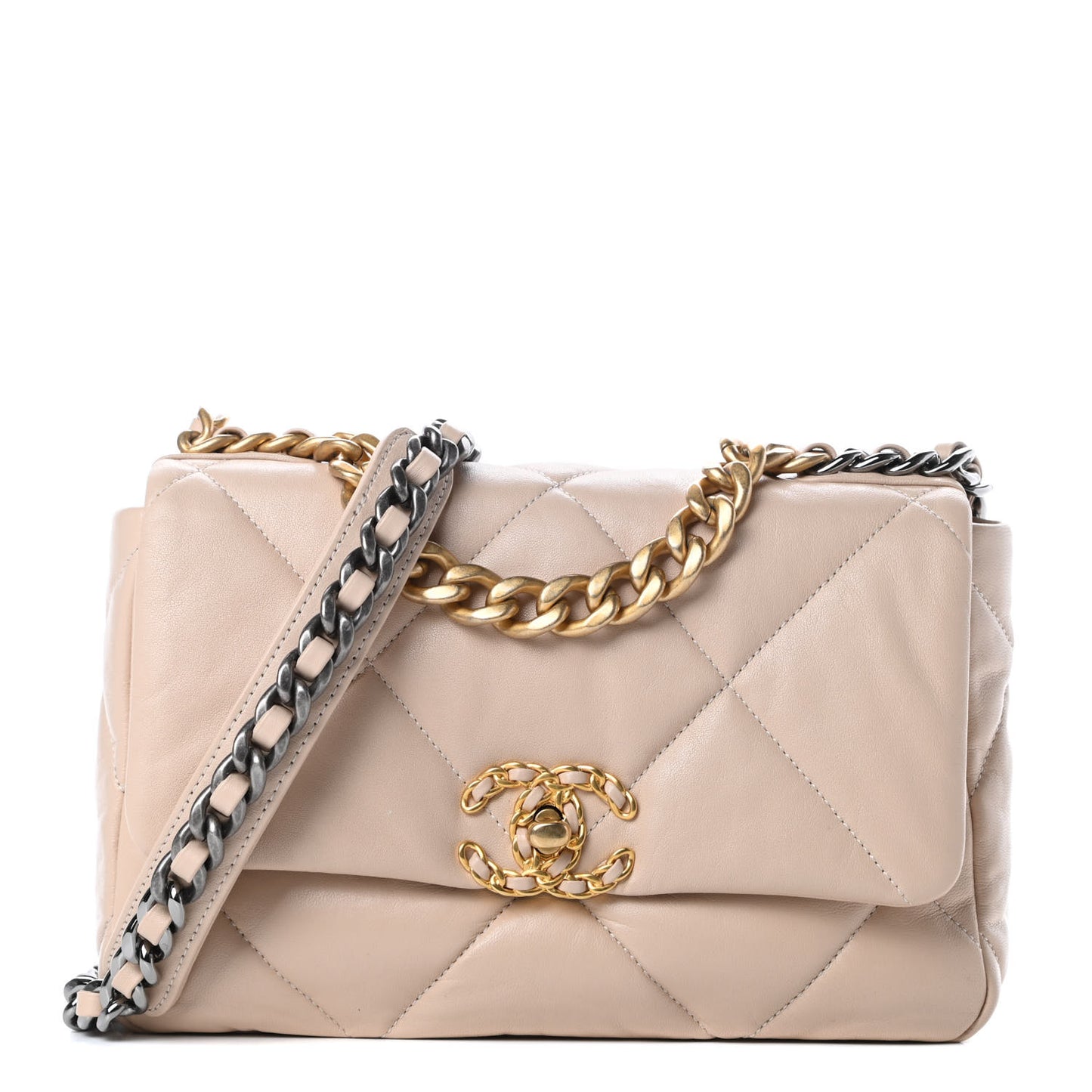 Lambskin Quilted Medium Chanel 19 Flap Beige