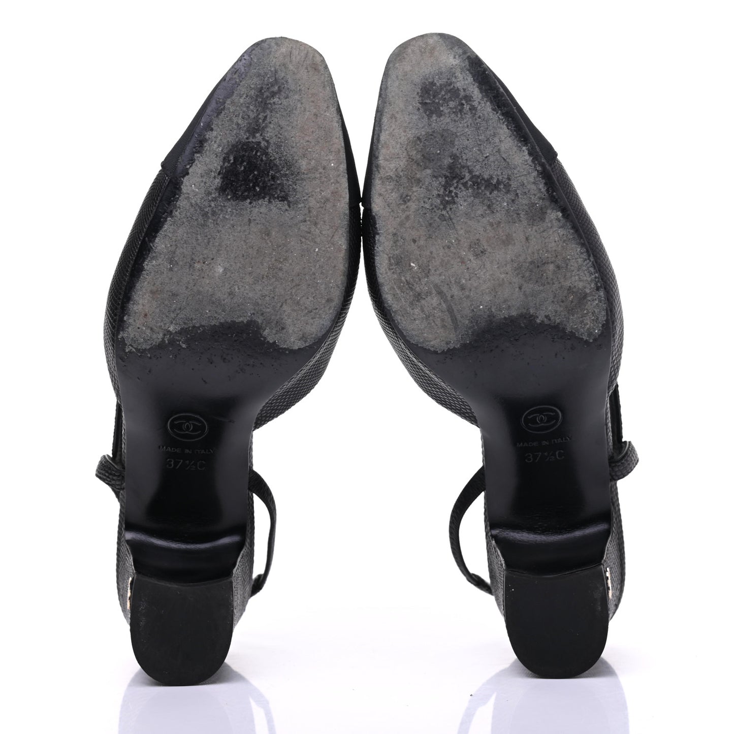 Lizard Grosgrain Cap Toe CC Slingback Sandals 37.5 Black
