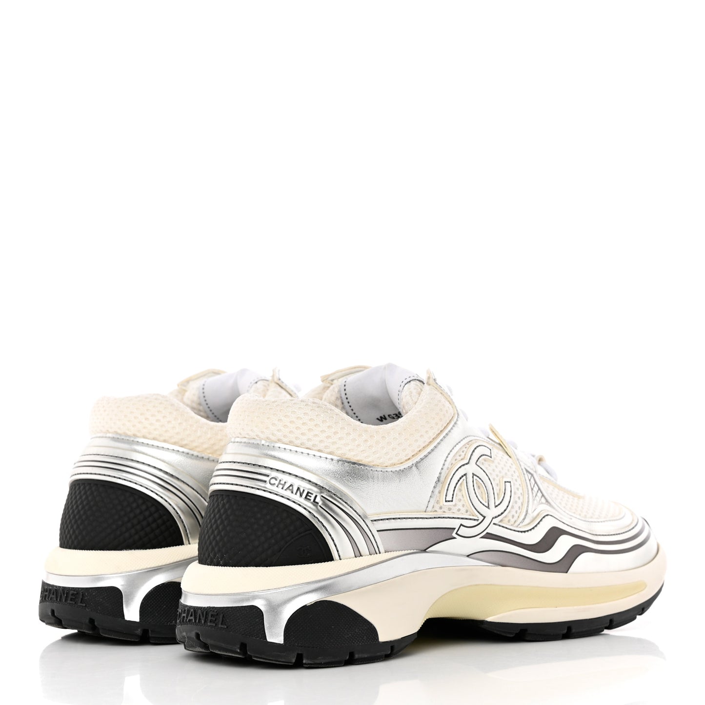 Fabric Laminated Calfskin Stretch CC Sneakers 37 White Silver