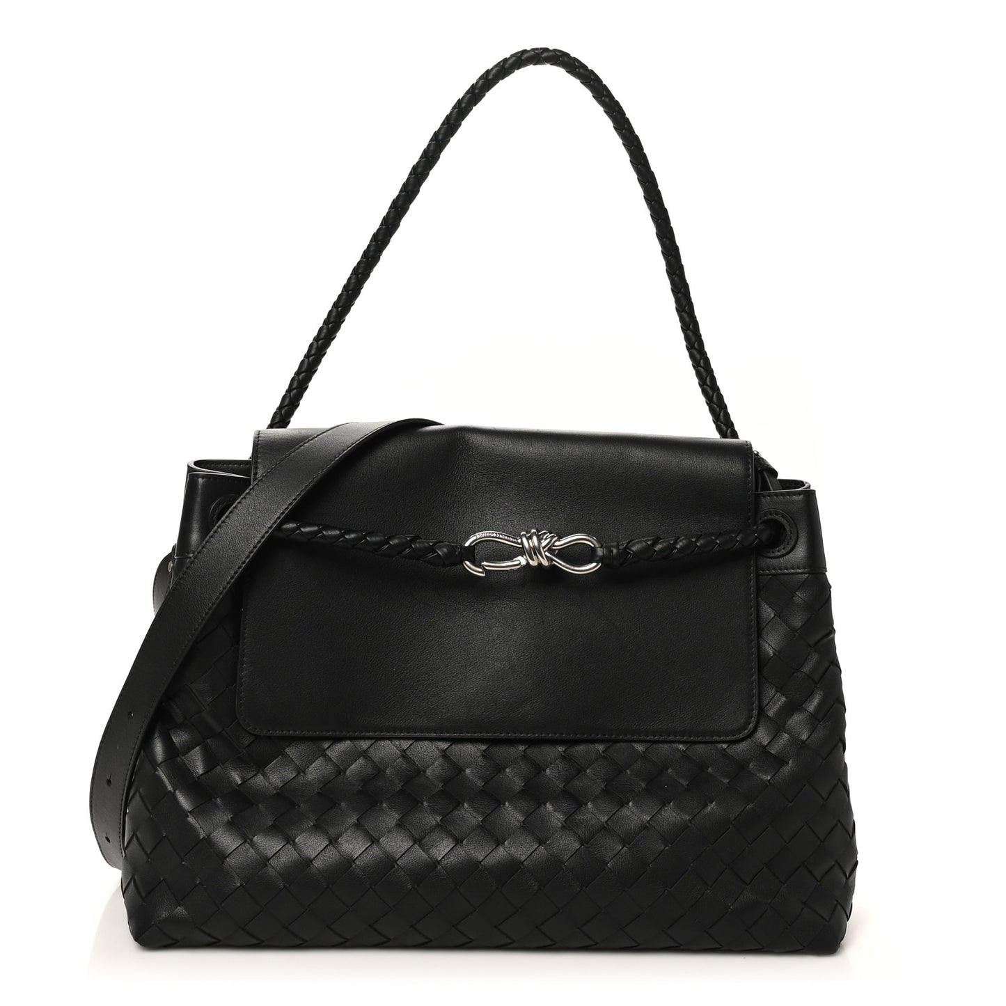 Calfskin Intrecciato Medium Andiamo Messenger Bag Black