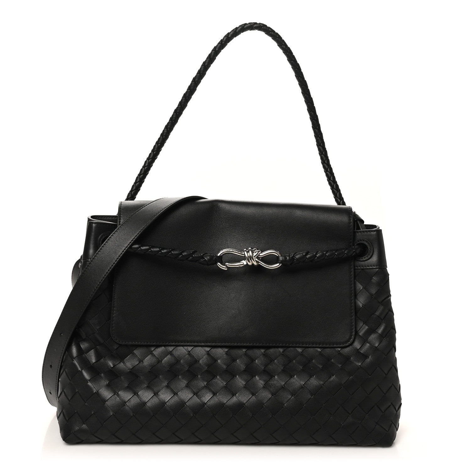 Bottega Veneta Calfskin Intrecciato Medium Andiamo Messenger Bag Black 1 of 10