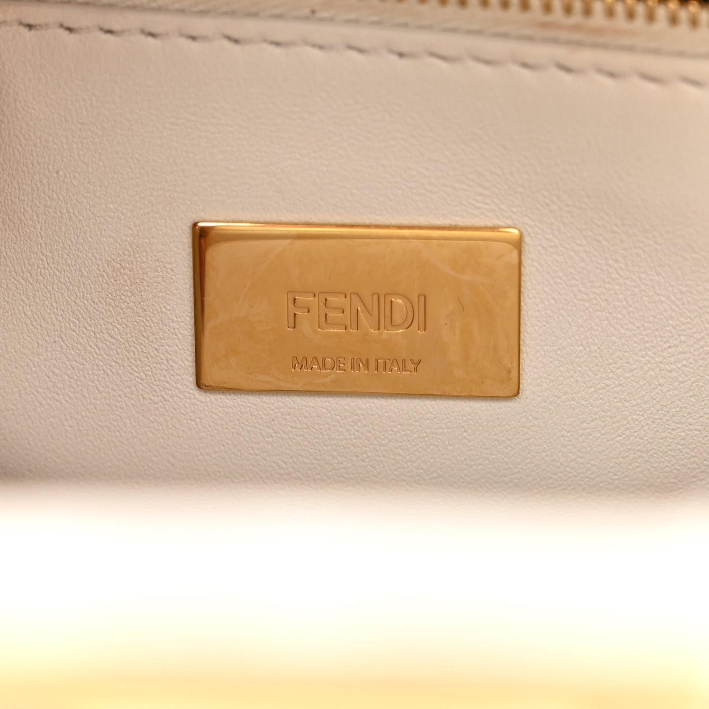 Glazed Fabric Nappa FF Disco Girls Inlay Mini Peekaboo Iconic Satchel Bianco Perla Multicolor