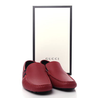 Gucci Calfskin Web Mens Driver Loafers 11 Red 11 of 11