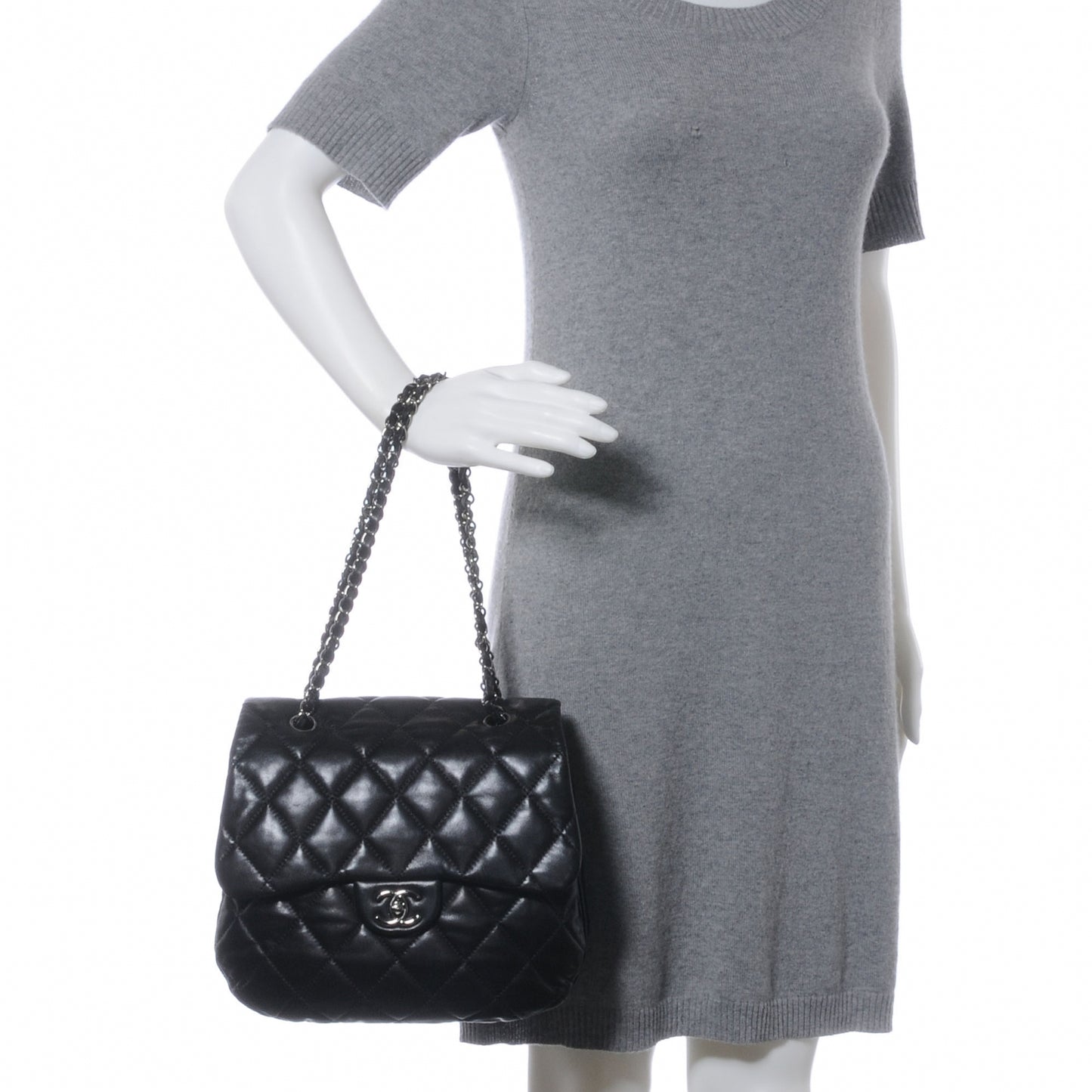 Lambskin Quilted 3 Large Flap Black