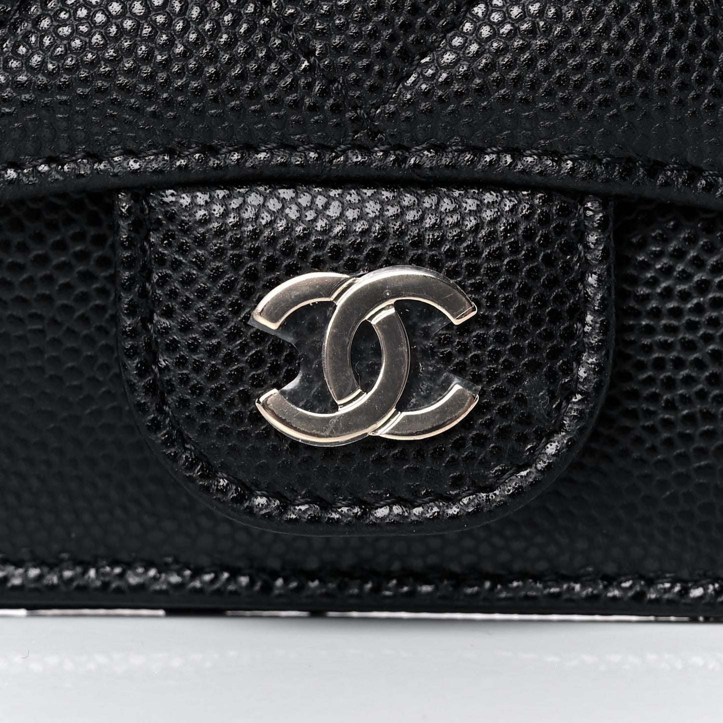 Caviar Quilted Flap Zip Card Holder Black