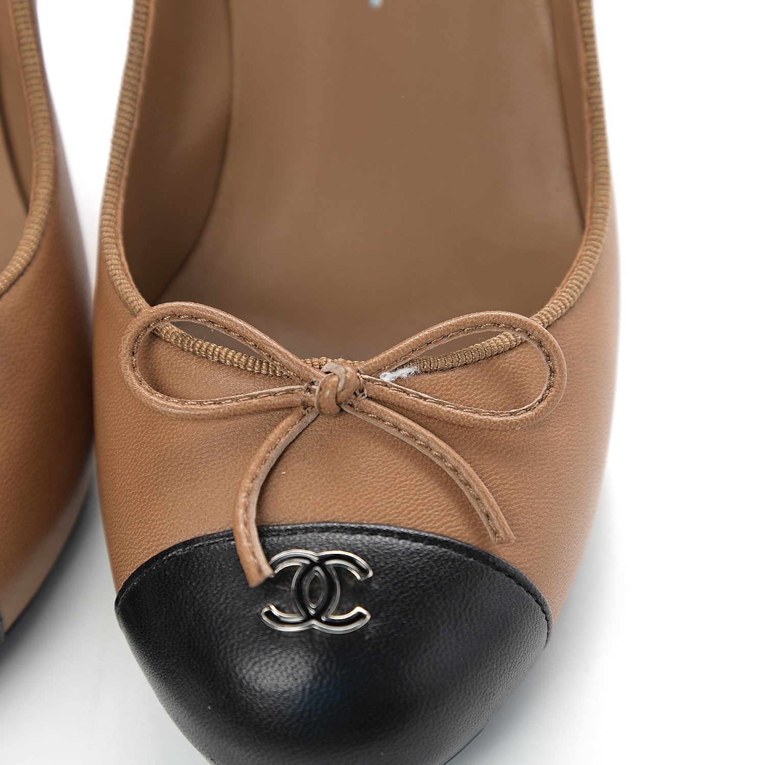 Chanel Lambskin Cap Toe CC Pumps 35 Beige Black 10 of 12