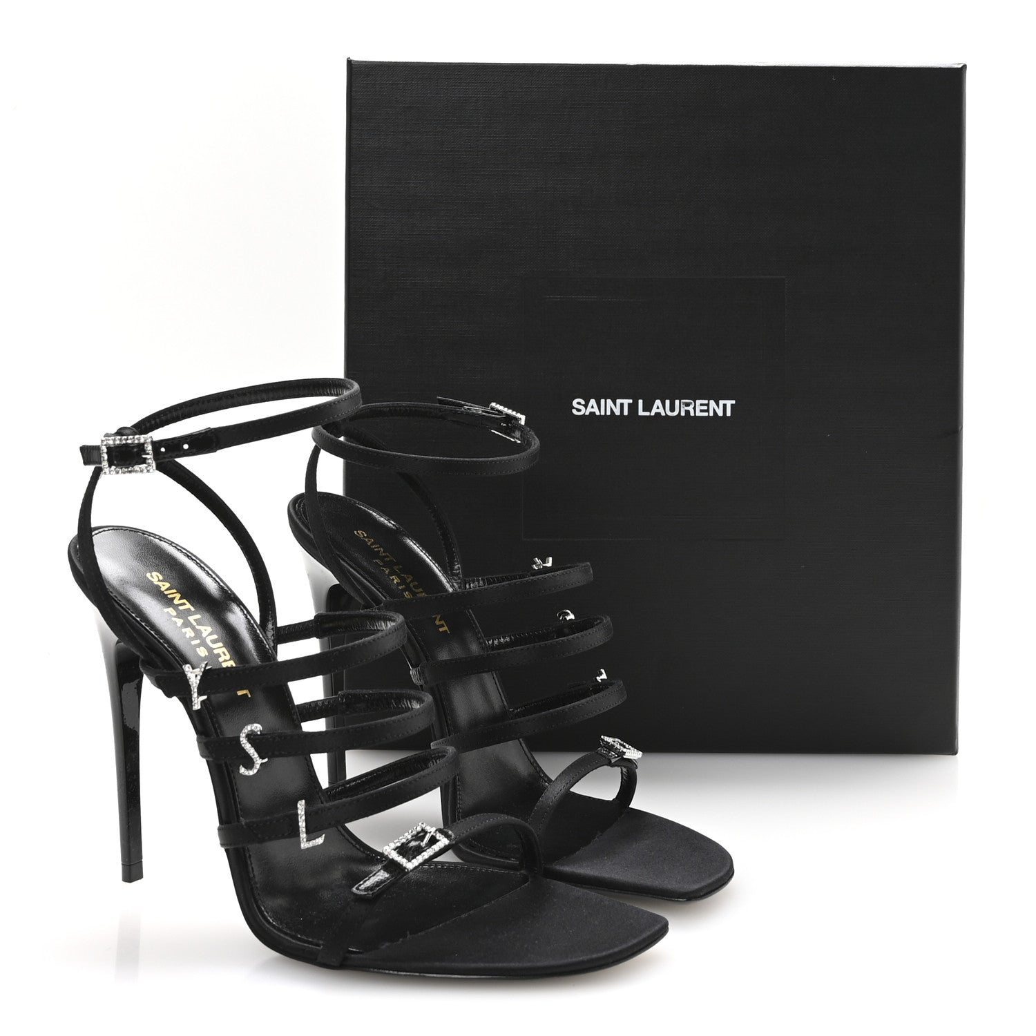 Saint Laurent Crepe Satin Crystal Jerry 110 Sandals 37 Black 8 of 8
