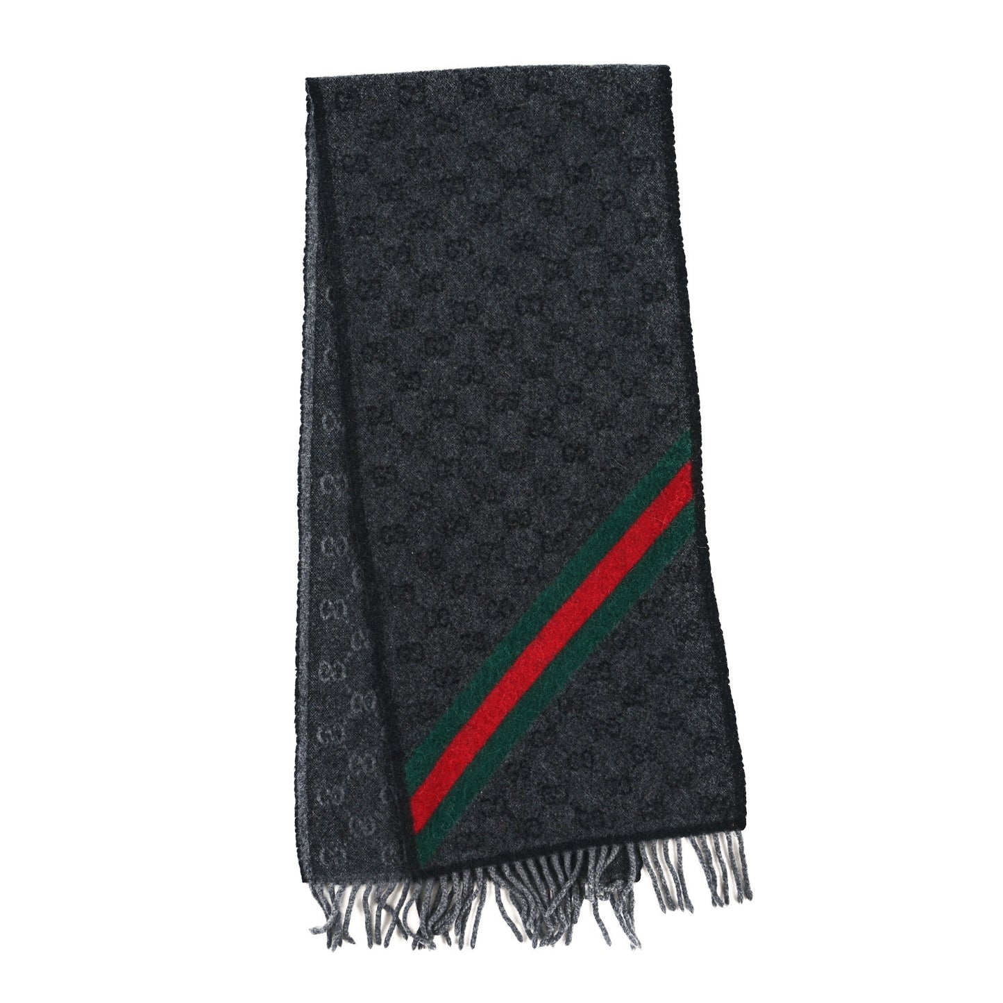 Wool Angora Monogram Web New Nikky Scarf Lead Dark Green