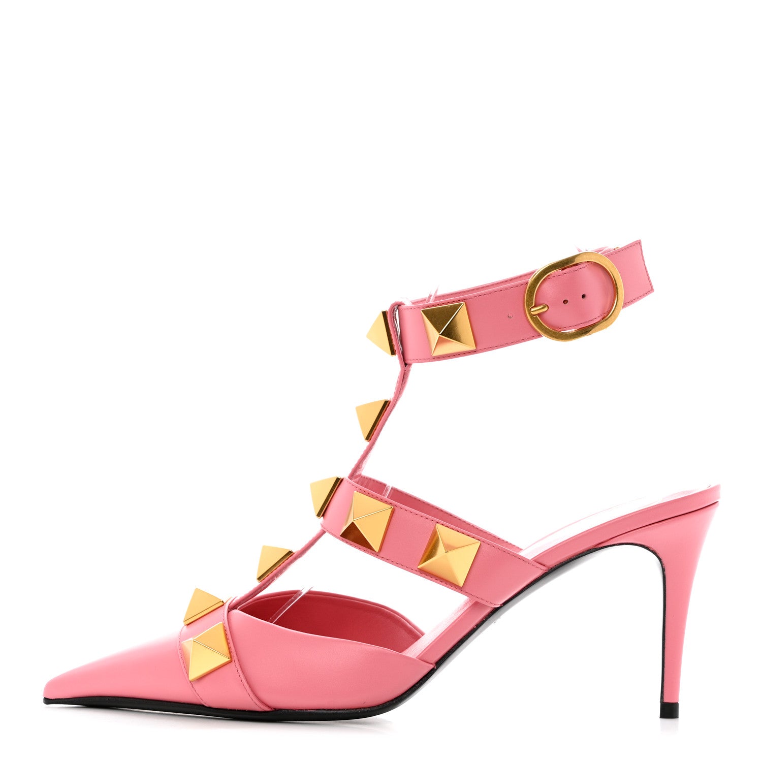 Valentino Garavani Calfskin Roman Stud Ankle Strap 80mm Pumps 38 Flamingo Pink 1 of 9