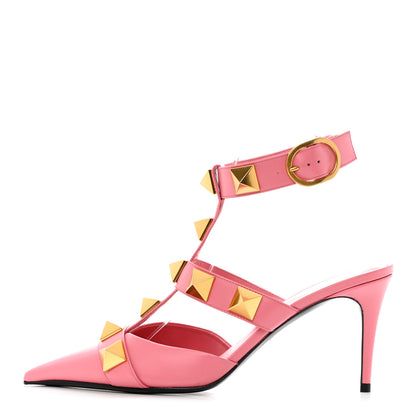 Valentino Garavani Calfskin Roman Stud Ankle Strap 80mm Pumps 38 Flamingo Pink 1 of 9