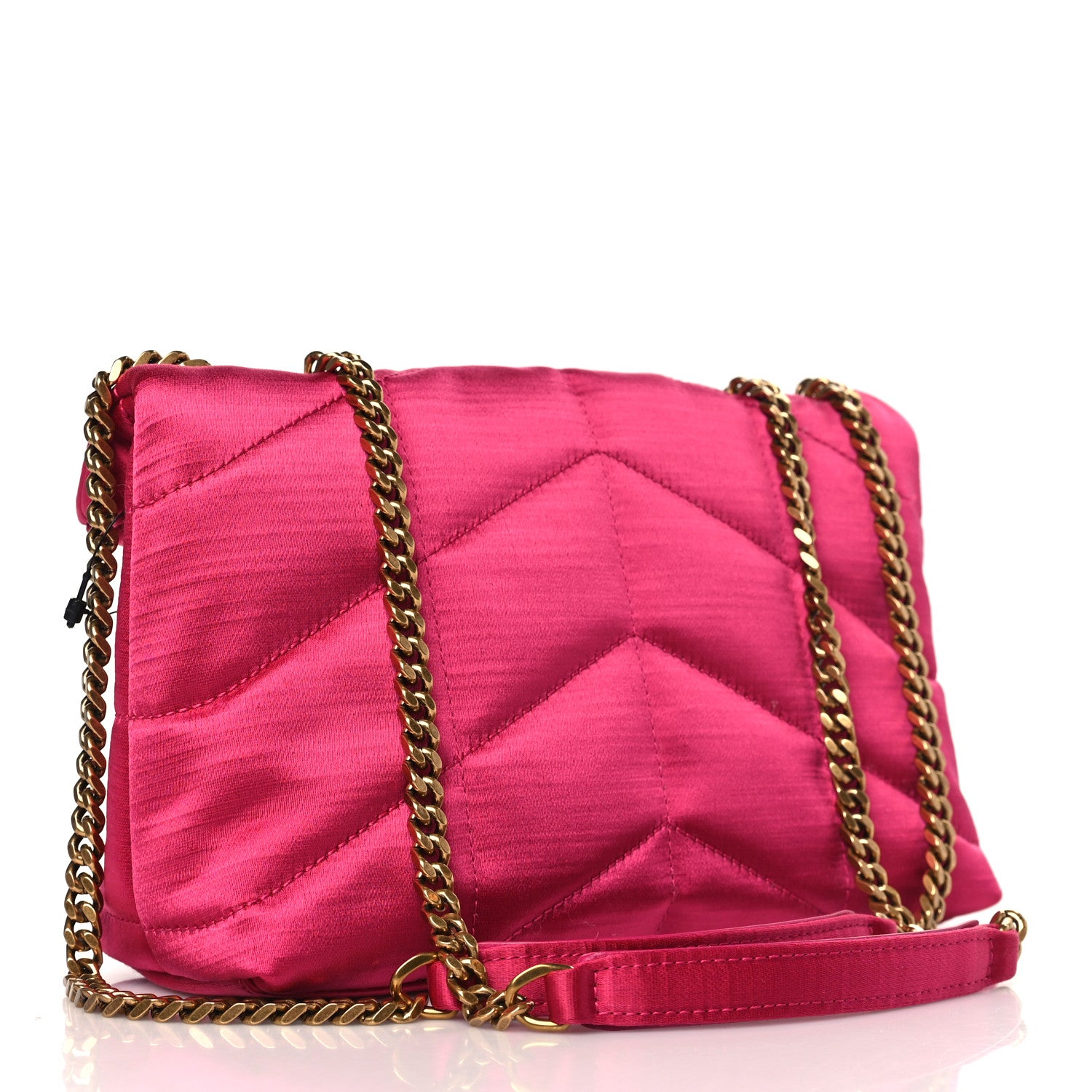 Saint Laurent Satin Quilted Toy Loulou Puffer Monogram Chain Satchel Guava Pink 2 of 9