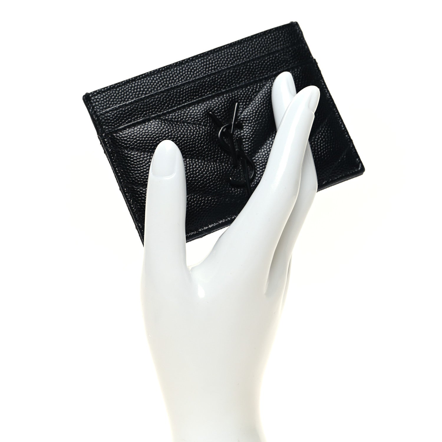 Saint Laurent Grain De Poudre Matelasse Chevron Monochrome Monogram Credit Card Case Black 2 of 7