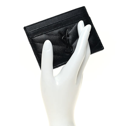 Saint Laurent Grain De Poudre Matelasse Chevron Monochrome Monogram Credit Card Case Black 2 of 7