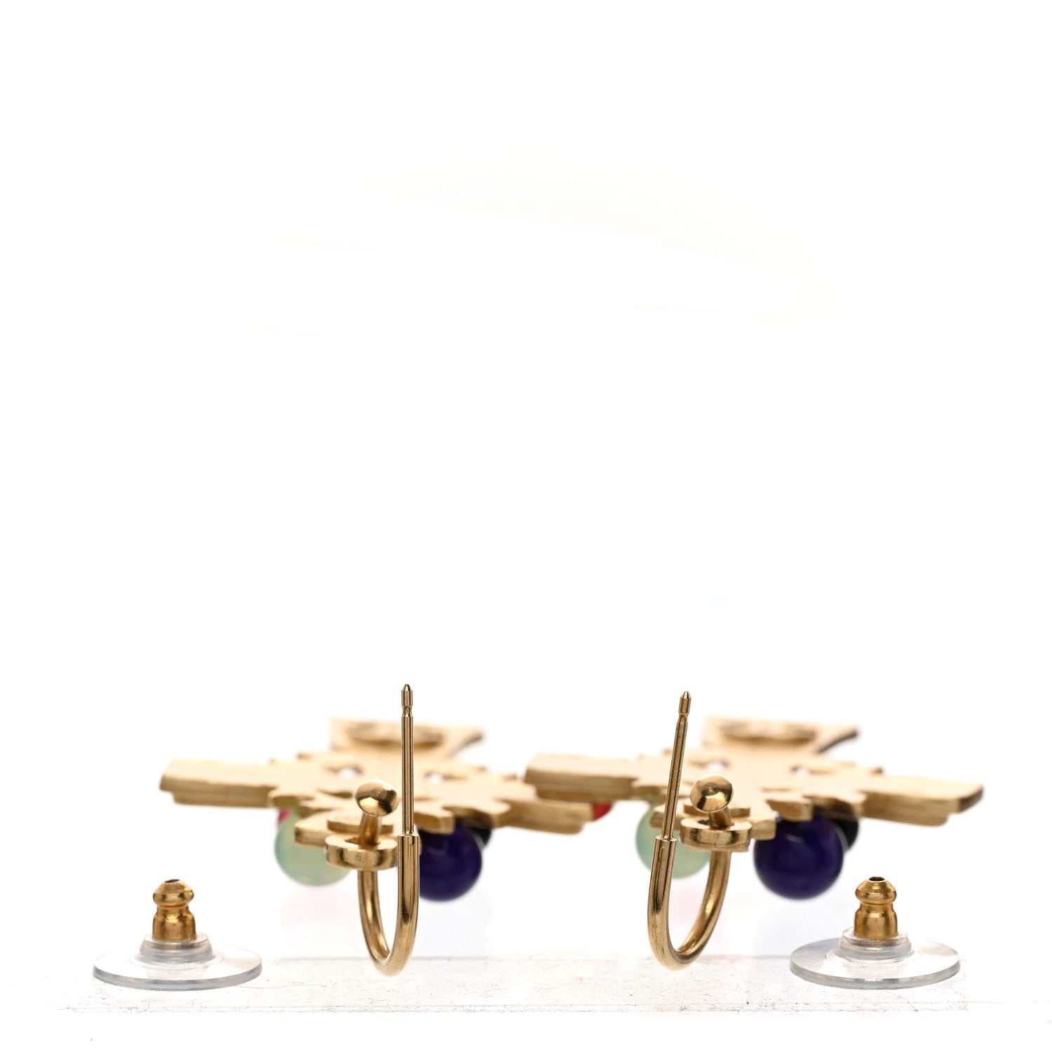 Chanel Resin Pearl Gripoix CC Cross Drop Earrings Gold Multicolor 3 of 4