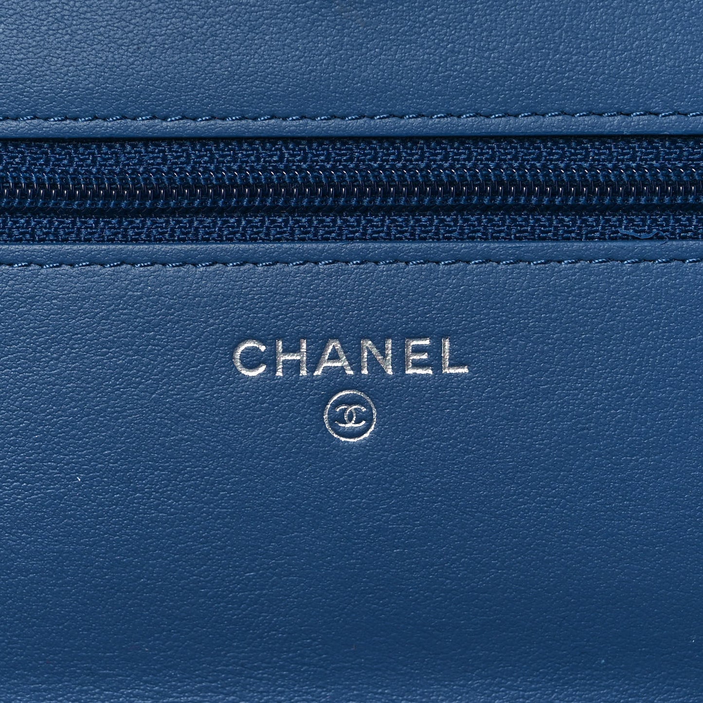 Denim Quilted Camellia Wallet On Chain WOC Blue