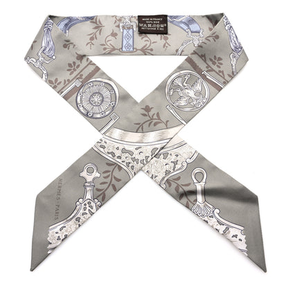 Hermes Silk Etriers Remix Twilly Sauge Marron Argent 1 of 5
