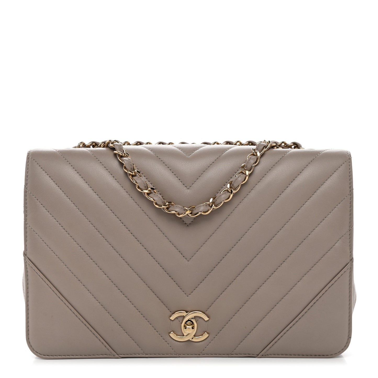Calfskin Chevron Quilted Large Statement Flap Beige