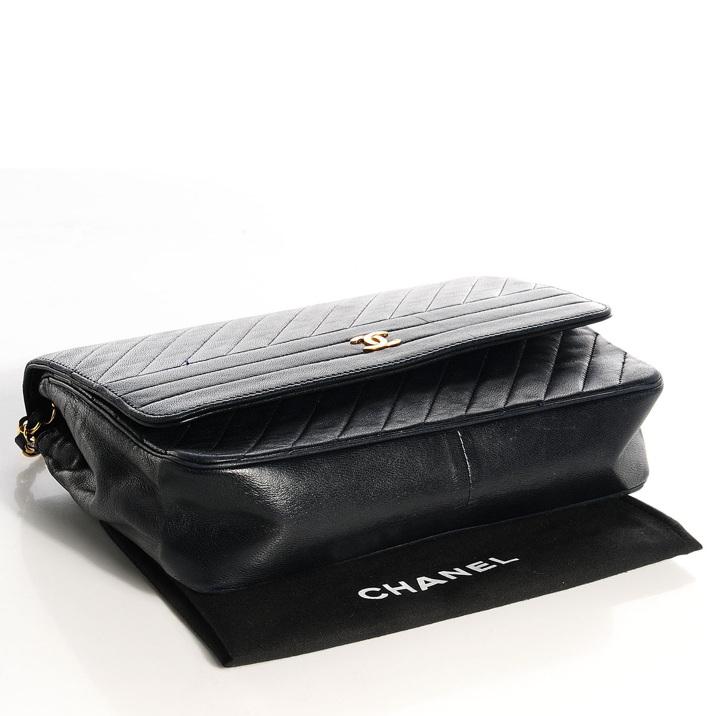 Lambskin Quilted Medium Single Flap Navy