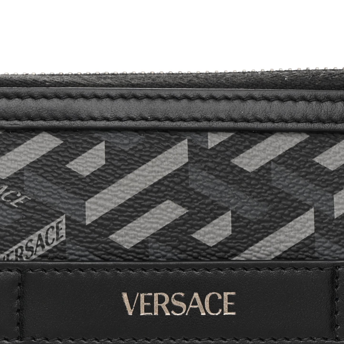 Coated Canvas La Greca Signature  Black Gray