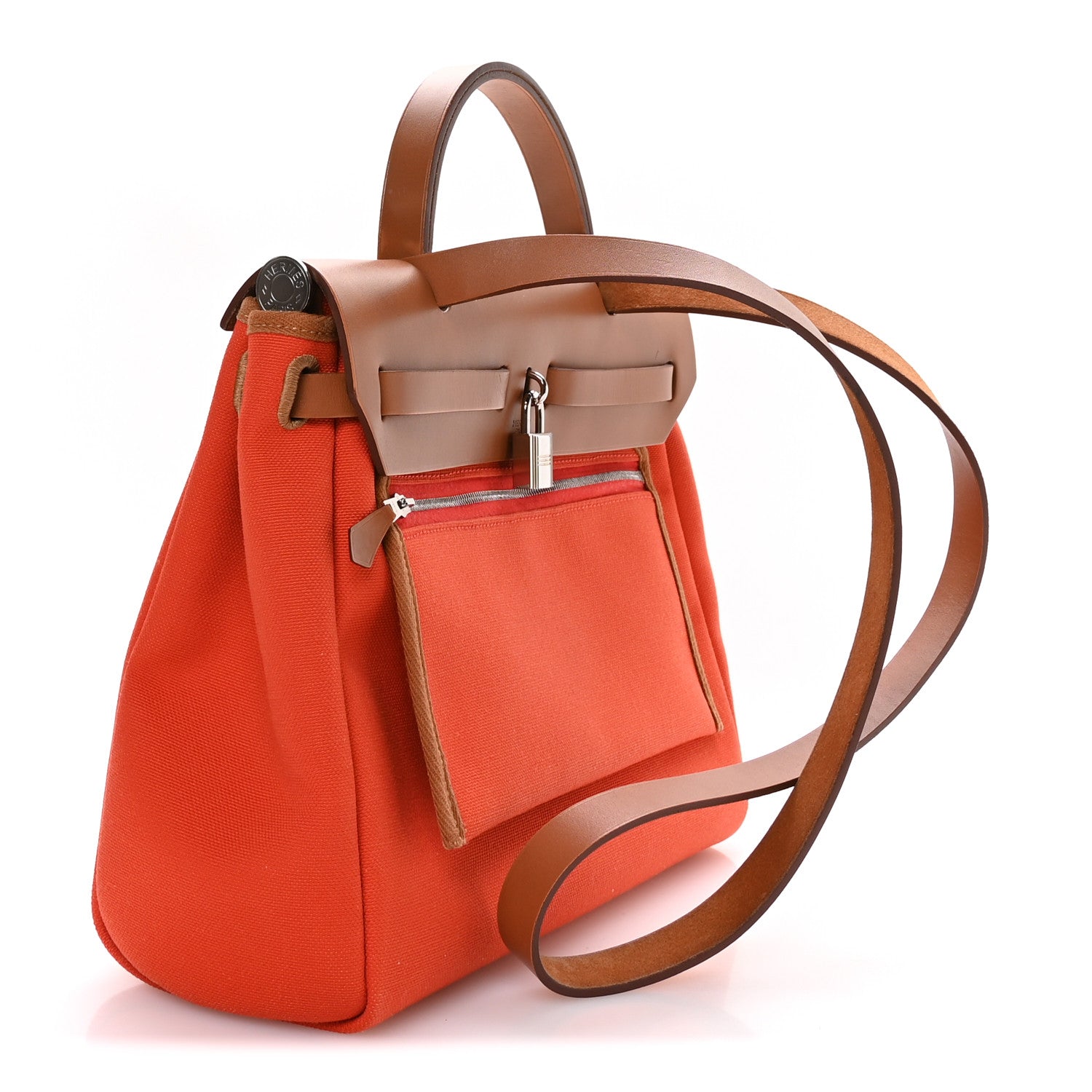Hermes Vache Hunter Toile Herbag Zip Retourne 31 PM Orange Mecano