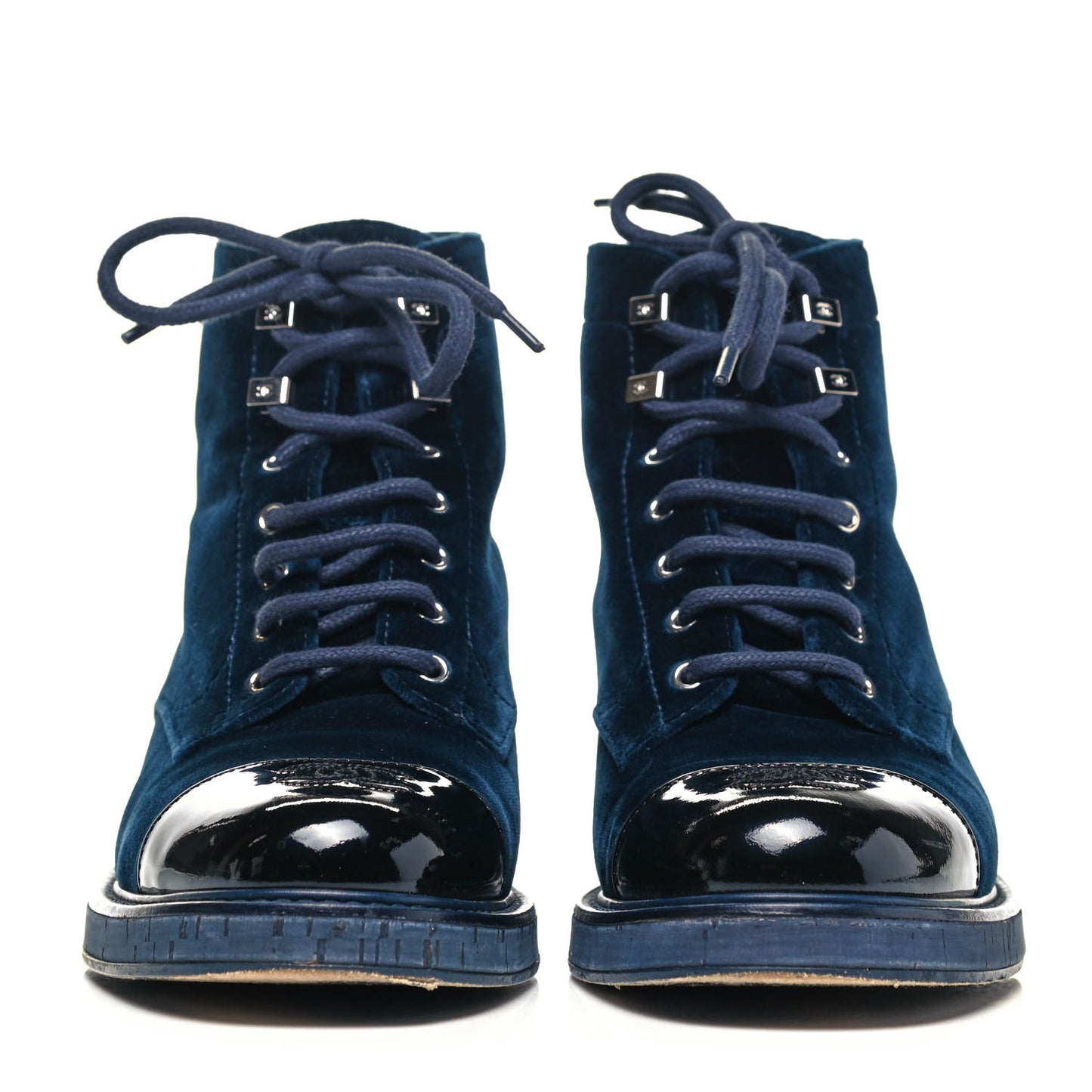 Velvet Patent Cap Toe CC Lace Up Combat Boots 39 Blue Black
