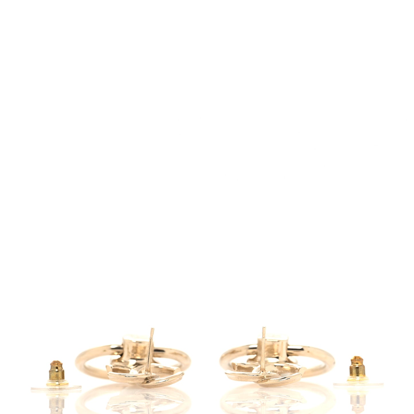 Metal Pearl CC Hoop Drop Earrings Gold
