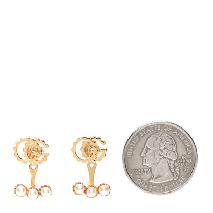 Gucci 18K Yellow Gold Pearl GG Running Earrings 2 of 5