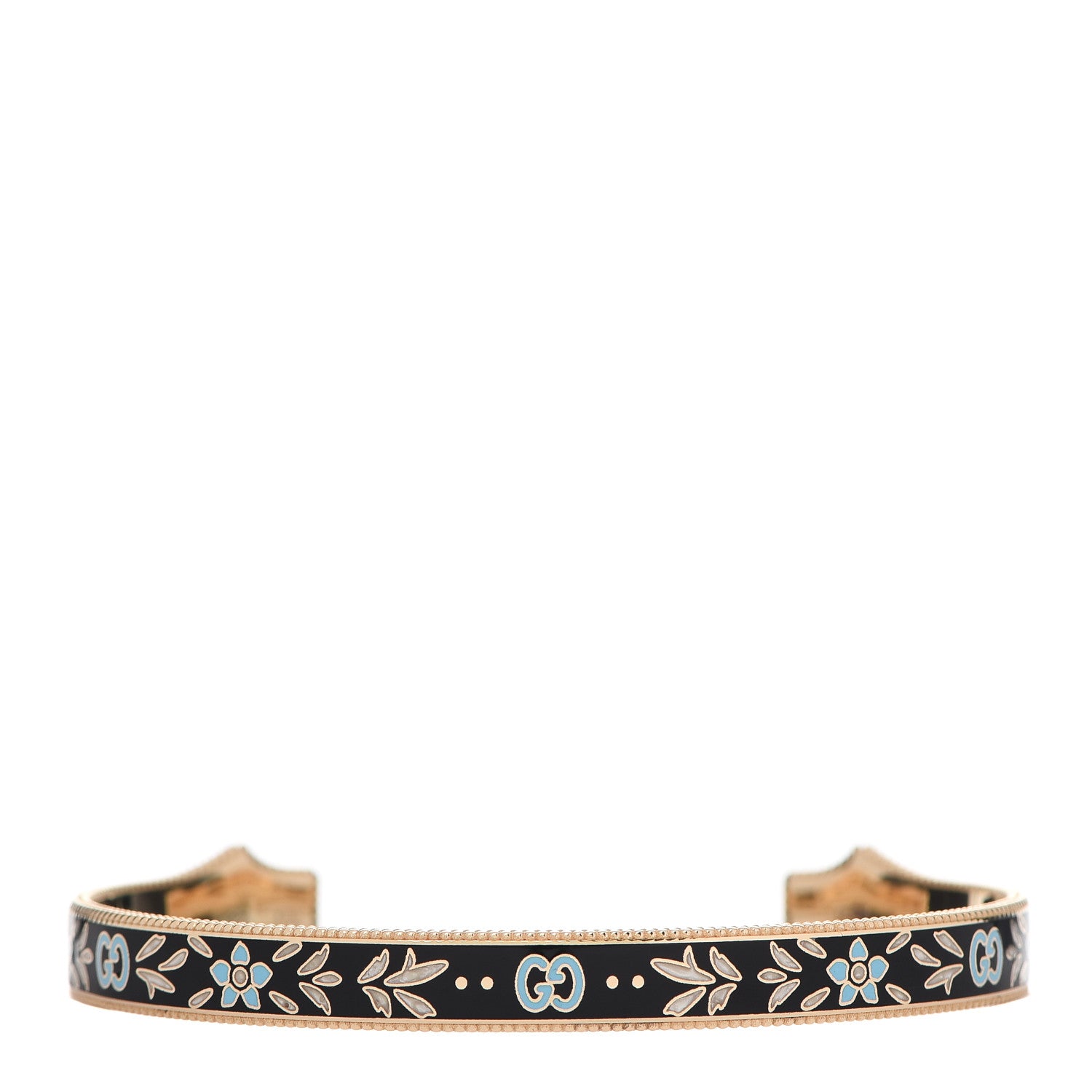 Gucci 18K Yellow Gold Black Enamel Icon Blooms Cuff Bracelet 1 of 7