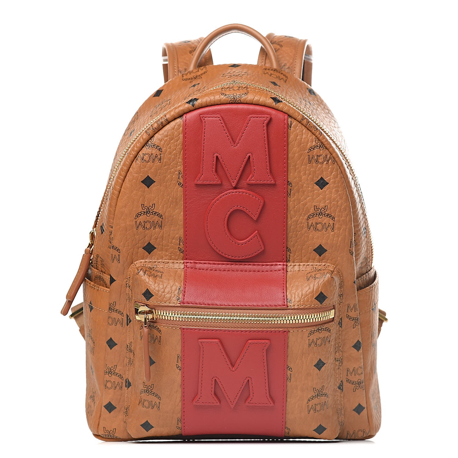 MCM Visetos Small Stark Logo Stripe Backpack Cognac Red 1 of 10