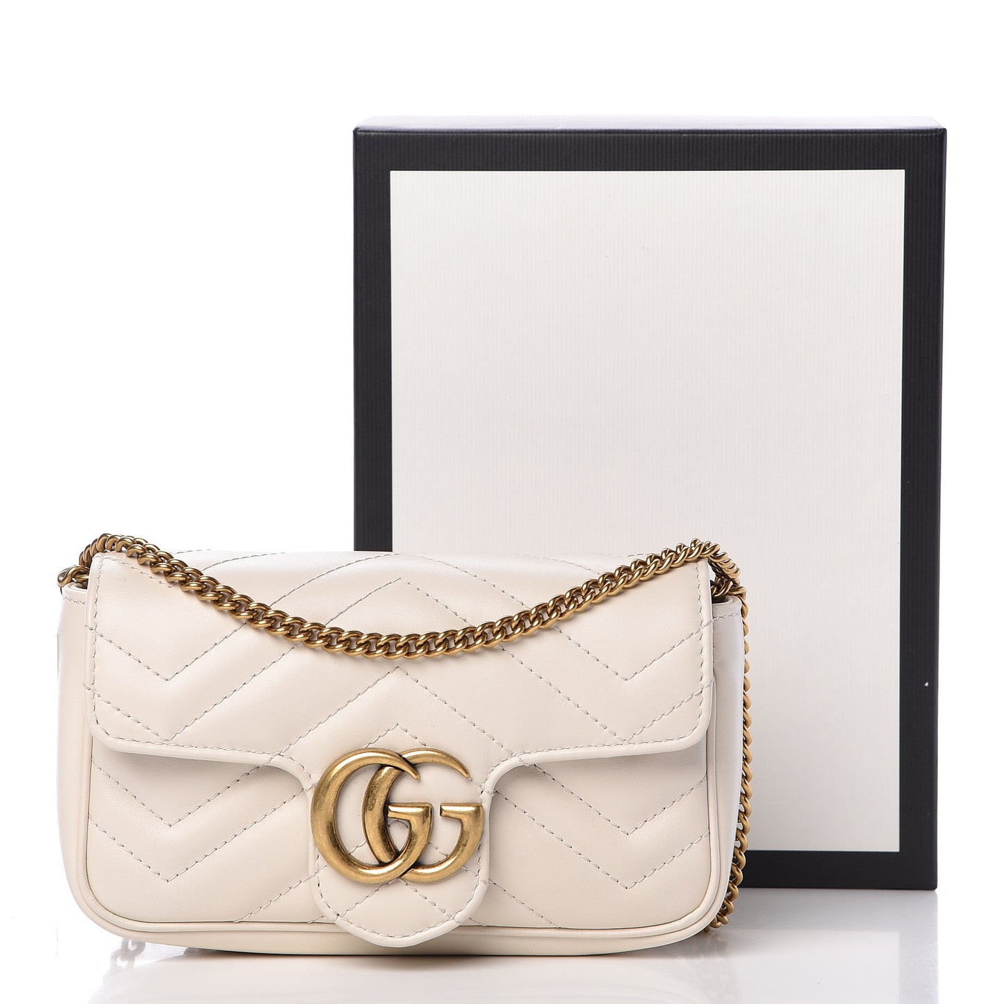Calfskin Matelasse Super Mini GG Marmont Shoulder Bag White
