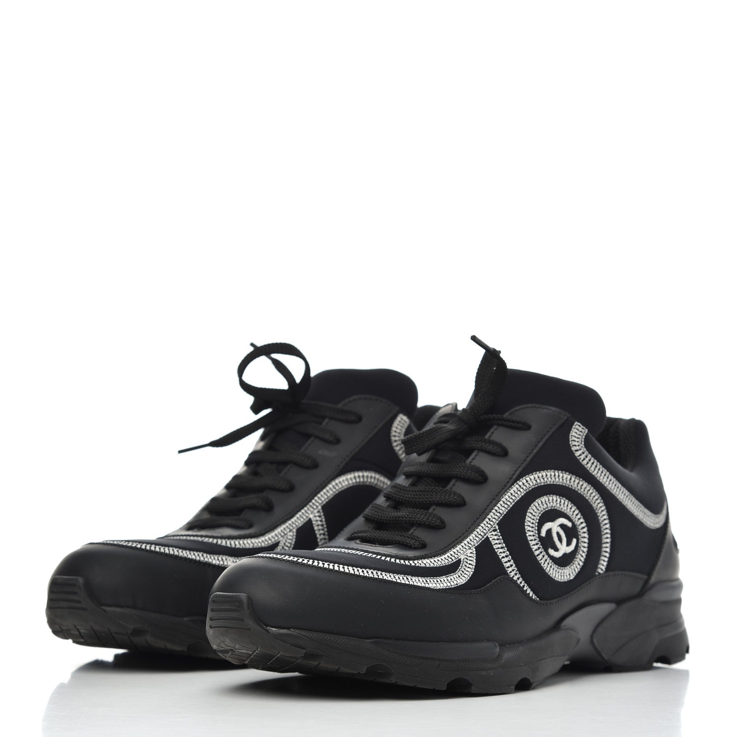Chanel Lycra Fabric CC Sneakers 40 Black 3 of 14