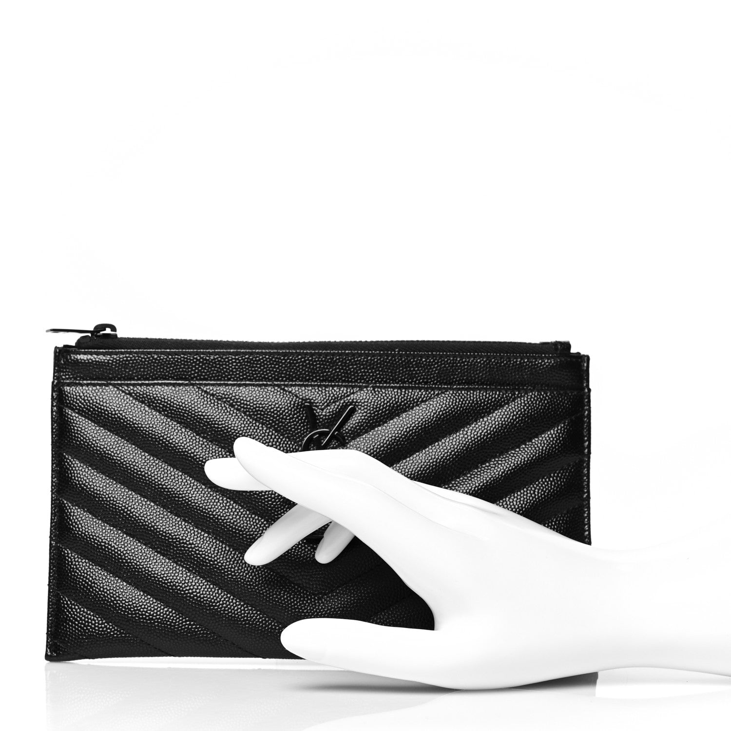 Saint Laurent Grain De Poudre Chevron Monogram Bill Pouch Black 2 of 8