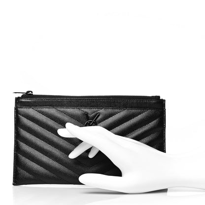Saint Laurent Grain De Poudre Chevron Monogram Bill Pouch Black 2 of 8
