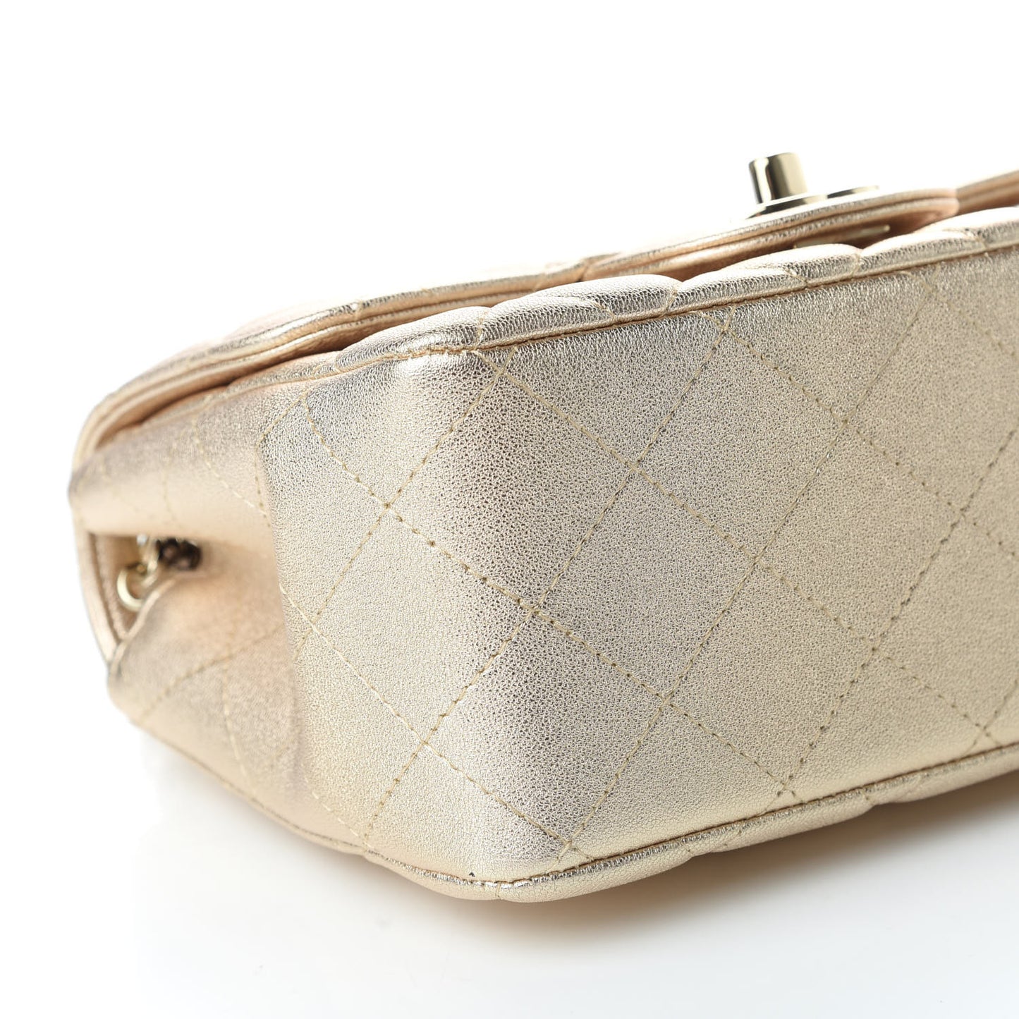 Metallic Lambskin Quilted Mini Square Flap Gold